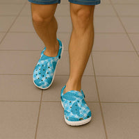 Blue Hawaii Kalo Palaka Motifs Clogs Shoes Hawaiian Taro Leaves Elegant Vibes