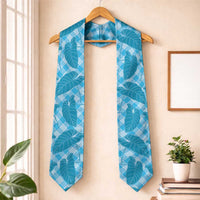 Blue Hawaii Kalo Palaka Motifs Graduation Stole Hawaiian Taro Leaves Elegant Vibes