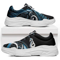 Blue New Zealand Chunky Sneakers Aotearoa Silver Fern With Manaia Maori Unique