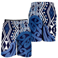 Blue New Zealand Shorts for Men Aotearoa Kowhaiwhai Mix Taniko Art LT14 - Polynesian Pride