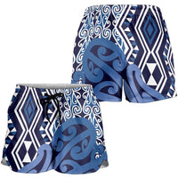 Blue New Zealand Shorts for Women Aotearoa Kowhaiwhai Mix Taniko Art LT14 - Polynesian Pride
