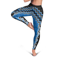 Blue Niho Taniwha Mix Poutama Leggings Unique Taniko Aotearoa - Polynesian Pride