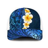 Blue Polynesia Mesh Trucker Cap Plumeria Tropical Leaves With Galaxy Polynesian Art - Polynesian Pride