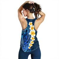Blue Polynesia Women Racerback Tank Plumeria Tropical Leaves With Galaxy Polynesian Art - Polynesian Pride