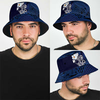 Blue Samoa Tattoo Bucket Hat Plumeria Samoan Ocean Tatau Pattern - Polynesian Pride