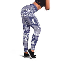 Blue Tonga Kilisimasi Fiefia Leggings Pacific Patchwork Xmas Vibes - Polynesian Pride