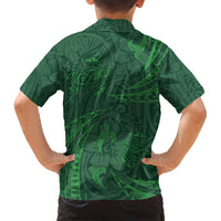 Polynesian Tribal Green Family Matching Off Shoulder Maxi Dress and Hawaiian Shirt Turtle Tattoo LT05 - Polynesian Pride