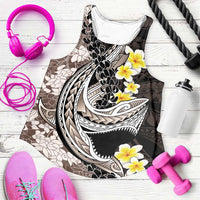 Brown and Black Hawaii Shark Tattoo Women Racerback Tank Puakenikeni Lei Plumeria Polynesian Pattern LT14 Black - Polynesian Pride