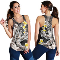 Brown and Black Hawaii Shark Tattoo Women Racerback Tank Puakenikeni Lei Plumeria Polynesian Pattern LT14 - Polynesian Pride