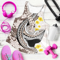 Brown and White Hawaii Shark Tattoo Women Racerback Tank Puakenikeni Lei Plumeria Polynesian Pattern LT14 White - Polynesian Pride