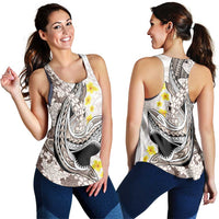 Brown and White Hawaii Shark Tattoo Women Racerback Tank Puakenikeni Lei Plumeria Polynesian Pattern LT14 - Polynesian Pride