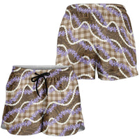 Brown Hawaii Palaka Honohono Pikake Shorts for Women Hawaiian Orchid Lei Polynesian Pattern - Polynesian Pride