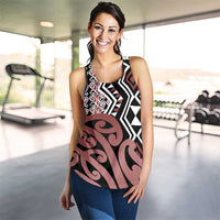 Brown New Zealand Women Racerback Tank Aotearoa Kowhaiwhai Mix Taniko Art LT14 - Polynesian Pride
