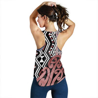 Brown New Zealand Women Racerback Tank Aotearoa Kowhaiwhai Mix Taniko Art LT14 - Polynesian Pride