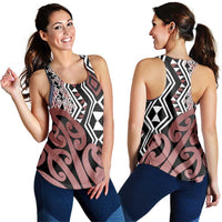 Brown New Zealand Women Racerback Tank Aotearoa Kowhaiwhai Mix Taniko Art LT14 - Polynesian Pride