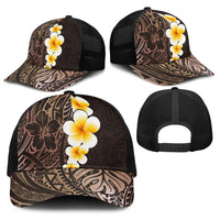 Brown Polynesia Baseball Net Cap Plumeria Tropical Leaves With Galaxy Polynesian Art - Polynesian Pride