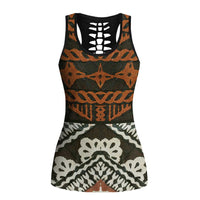 Bula Fiji Tapa Hollow Tank Top Fijian Masi Vintage Vibes LT14 Female Brown - Polynesian Pride