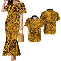 Hawaii Couples Matching Mermaid Dress and Hawaiian Shirt - Gold Polynesian Tribal Art LT14 Gold - Polynesian Pride