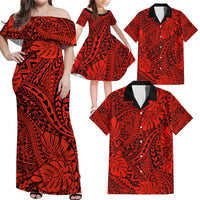 Red Hawaii Family Matching Off Shoulder Maxi Dress And Hawaiian Shirt Tribal Art LT14 Dad's Shirt - 6XL - Polynesian Pride