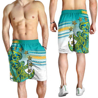 Cook Islands Va'a Race Shorts for Men Te Tatau Tattoos Sporty Style Turquoise Color LT03 - Polynesian Pride