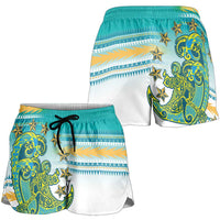 Cook Islands Va'a Race Shorts for Women Te Tatau Tattoos Sporty Style Turquoise Color LT03 - Polynesian Pride