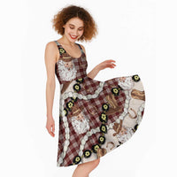 Cowboy Hawaii Mele Kalikimaka Midi Dress Paniolo Kukui Nut Pikake Lei Burgundy Version LT14 - Polynesian Pride