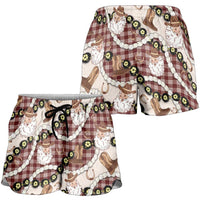 Cowboy Hawaii Mele Kalikimaka Shorts for Women Paniolo Kukui Nut Pikake Lei Burgundy Version LT14 - Polynesian Pride