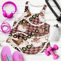 Cowboy Hawaii Mele Kalikimaka Women Racerback Tank Paniolo Kukui Nut Pikake Lei Burgundy Version LT14 Burgundy - Polynesian Pride