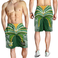 Custom Cook Islands Rugby League Shorts for Men Tatau Tribal Motifs-Dark Green Color LT03 - Polynesian Pride