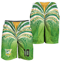 Custom Cook Islands Rugby League Shorts for Men Tatau Tribal Motifs-Light Green Color LT03 - Polynesian Pride