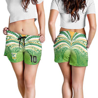 Custom Cook Islands Rugby League Shorts for Women Tatau Tribal Motifs-Light Green Color LT03 - Polynesian Pride