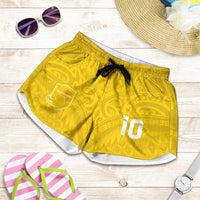 Custom Niue Rugby Shorts for Women Hiapo Tribal Motifs Sporty Style LT03 Yellow - Polynesian Pride