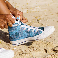 Cyan Palaka Hawaii Cowboy High Top Shoes Puakenikeni Lei Paniolo Papale Seamless Vibes LT14 - Polynesian Pride