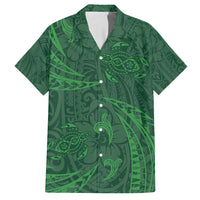 Polynesian Tribal Green Family Matching Off Shoulder Maxi Dress and Hawaiian Shirt Turtle Tattoo LT05 Dad's Shirt - Short Sleeve Green - Polynesian Pride