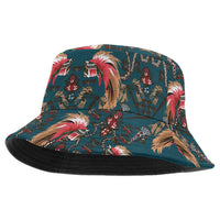 Dark Cyan Blue Bird of Batik Papua Bucket Hat Exotic Natural Wealth of Papua LT9 One Size Blue - Polynesian Pride