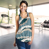 Dark Cyan Hawaii Tiare and Shell Lei Women Racerback Tank Hawaiian Palaka Luxury Vibes LT14 - Polynesian Pride