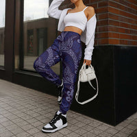 Deep Blue Monstera Jogger Pants Polynesian Tribal Pattern - Polynesian Pride