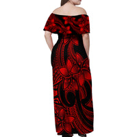 Polynesian Matching Outfit For Family Plumeria Flowers Long Dress Hawaiian Shirt Polynesian Tribal Red Vibe LT9 - Polynesian Pride