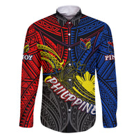 Philippines Half Sleeve Tattoo Family Matching Mermaid Dress and Hawaiian Shirt Pinoy Filipinos Sun DT02 Dad's Shirt - Long Sleeve Art - Polynesian Pride