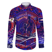 Father's Day American Samoa Family Matching Long Sleeve Bodycon Dress and Hawaiian Shirt Special Dad Polynesia Paradise DT02 Dad's Shirt - Long Sleeve Blue - Polynesian Pride