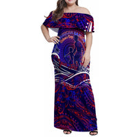 Father's Day American Samoa Family Matching Off Shoulder Maxi Dress and Hawaiian Shirt Special Dad Polynesia Paradise DT02 Mom's Dress Blue - Polynesian Pride