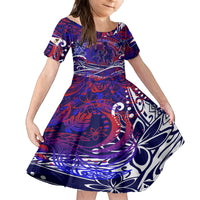Father's Day American Samoa Family Matching Off Shoulder Short Dress and Hawaiian Shirt Special Dad Polynesia Paradise DT02 Daughter's Dress Blue - Polynesian Pride