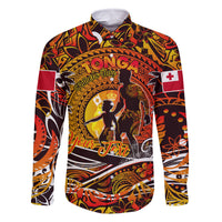 Father's Day Tonga Family Matching Off Shoulder Short Dress and Hawaiian Shirt Special Dad Polynesia Paradise DT02 Dad's Shirt - Long Sleeve Orange - Polynesian Pride