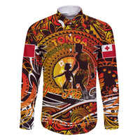 Father's Day Tonga Family Matching Short Sleeve Bodycon Dress and Hawaiian Shirt Special Dad Polynesia Paradise DT02 Dad's Shirt - Long Sleeve Orange - Polynesian Pride