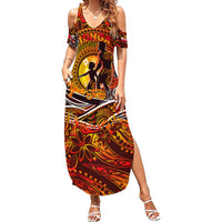 Father's Day Tonga Family Matching Summer Maxi Dress and Hawaiian Shirt Special Dad Polynesia Paradise DT02 Mom's Dress Orange - Polynesian Pride