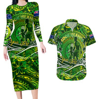 Father's Day Cook Islands Couples Matching Long Sleeve Bodycon Dress and Hawaiian Shirt Special Dad Polynesia Paradise DT02 Green - Polynesian Pride