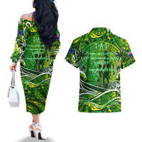 Father's Day Cook Islands Couples Matching Off The Shoulder Long Sleeve Dress and Hawaiian Shirt Special Dad Polynesia Paradise DT02 - Polynesian Pride