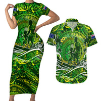 Father's Day Cook Islands Couples Matching Short Sleeve Bodycon Dress and Hawaiian Shirt Special Dad Polynesia Paradise DT02 Green - Polynesian Pride