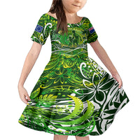 Father's Day Cook Islands Family Matching Mermaid Dress and Hawaiian Shirt Special Dad Polynesia Paradise DT02 Daughter's Dress Green - Polynesian Pride