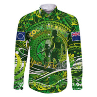 Father's Day Cook Islands Family Matching Tank Maxi Dress and Hawaiian Shirt Special Dad Polynesia Paradise DT02 Dad's Shirt - Long Sleeve Green - Polynesian Pride